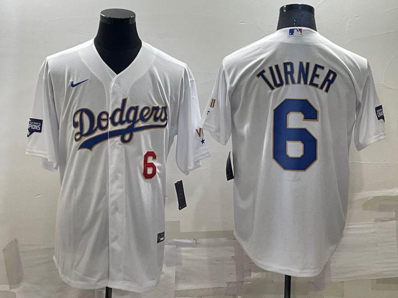 Men Los Angeles Dodgers #6 Turner White Gold Game 2022 Nike MLB Jersey1->san diego padres->MLB Jersey